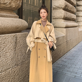 卡其色拼色双面羊绒大衣女秋冬新款韩系高级感中长款过膝毛呢外套，女装毛呢外套，2C018