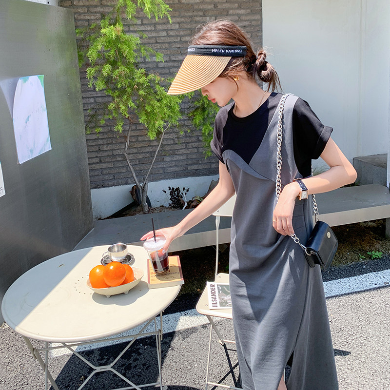 撞色拼接连衣裙假两件女夏季收腰显瘦法式茶歇时尚气质高级感裙子图片