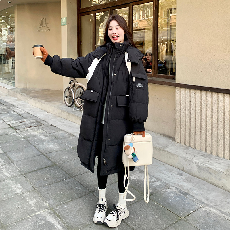 黑色中长款羽绒服女冬季新款高级感宽松小个子加厚显瘦面包服外套图片