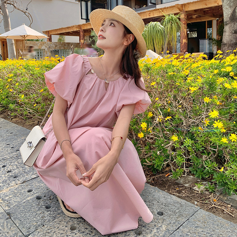 现货法式粉色泡泡袖夏新款连衣裙2C087-829-P125-K178,女装连衣裙,2C087