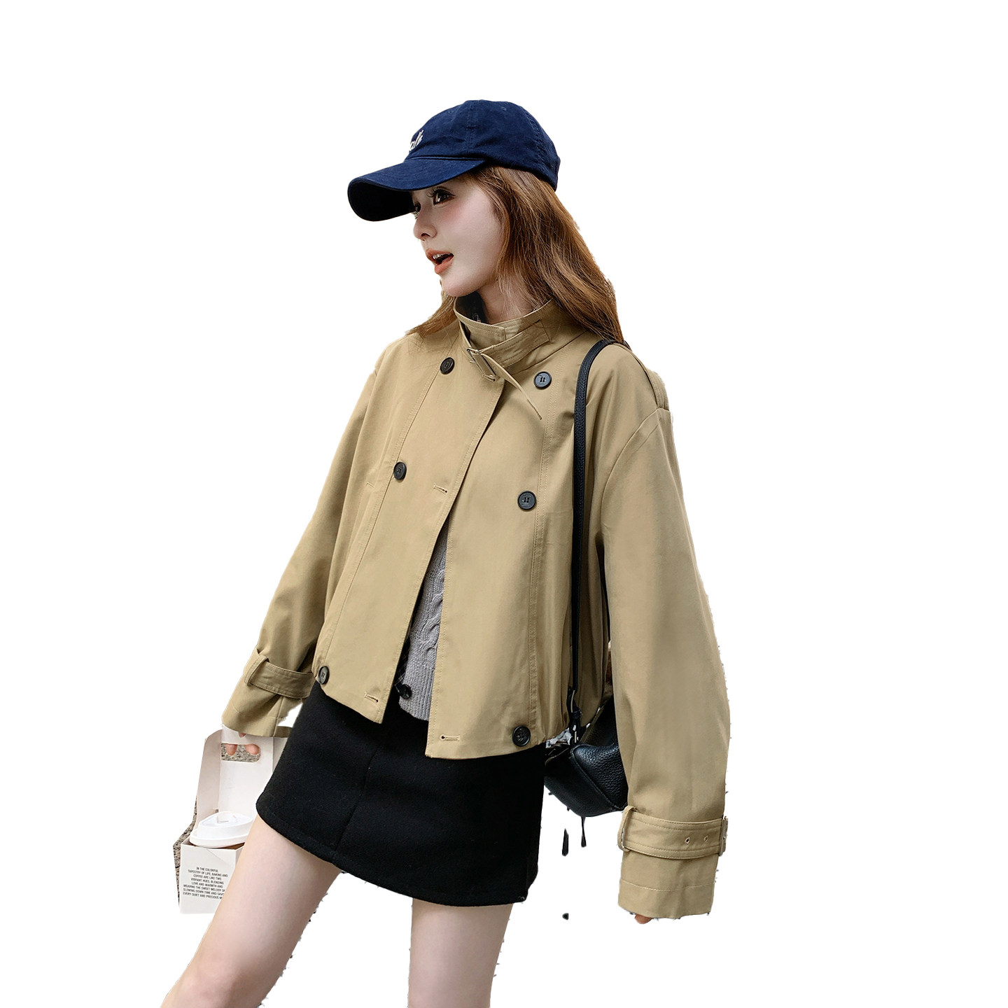 【新品现货】小个子短款卡其色风衣外套女5113-P145-K218,女装风衣,2C126
