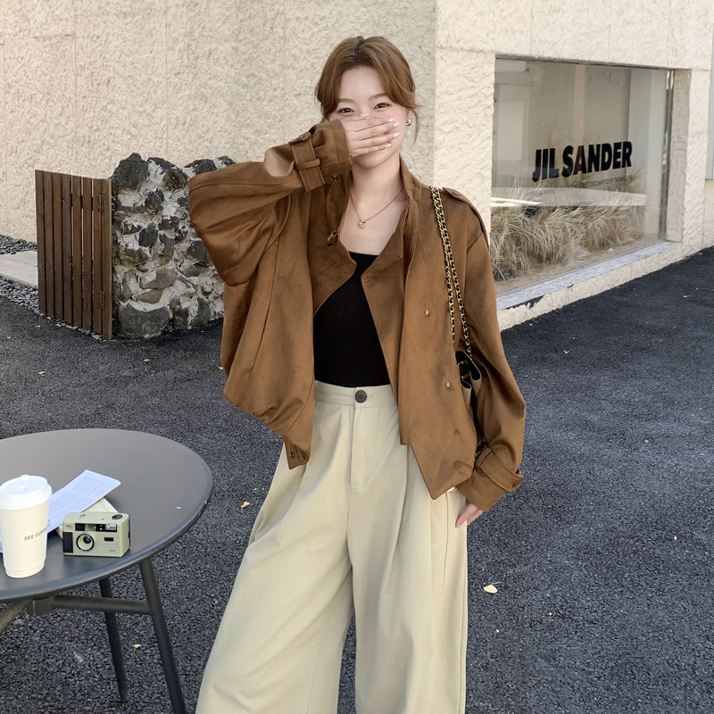 立领鹿皮绒外套女秋季高品质时尚宽松显瘦休闲夹克上衣,女装短外套,2C159