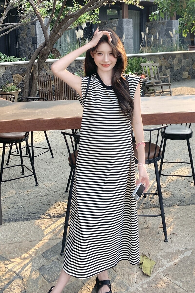 【现货】中长款带包包条纹连衣裙2C215-P125-K195,女装连衣裙,2C215