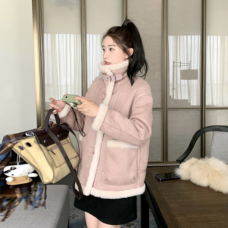 正反两穿】现货2025冬季新款麂皮绒羊羔毛皮毛一体外套,女装短外套,2C269