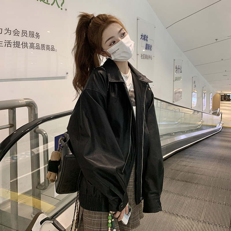 黑色复古皮衣外套女2025春秋新款小个子PU皮今年流行机车夹克,女装皮衣,2C375