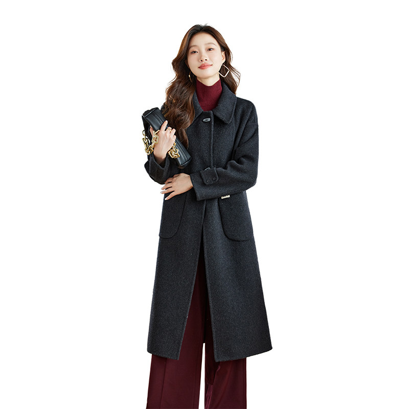 现货长毛高级感双面羊毛2025新款羊绒过膝羊毛大衣,女装毛呢外套,衣佳和