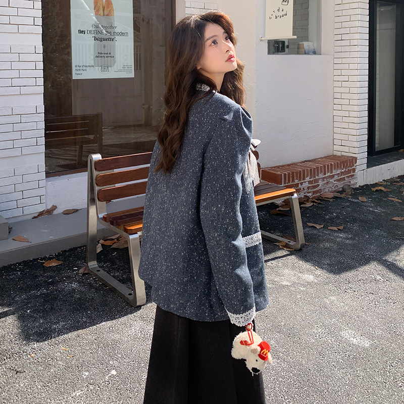 小香风西装羽绒内胆外套女2024冬新款加厚蕾丝高级感宽松上衣韩系,女装羽绒服,2C057