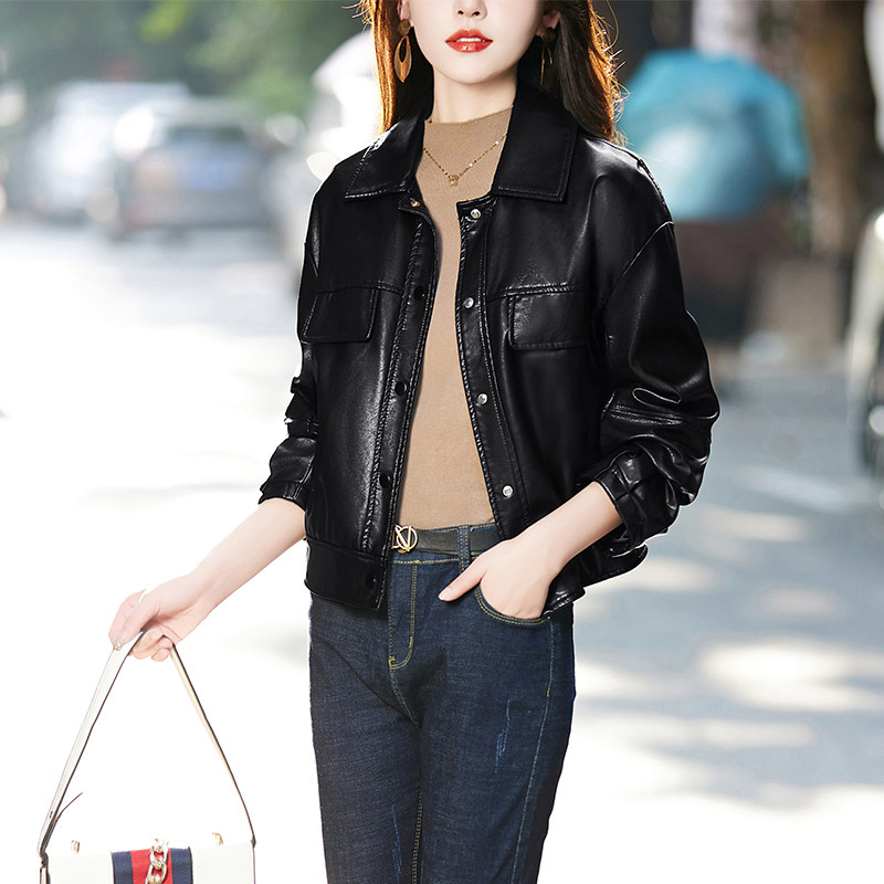 皮衣短外套女春秋季2025年新款时尚洋气百搭款上衣，女装皮衣，新感觉,女装皮衣,新感觉