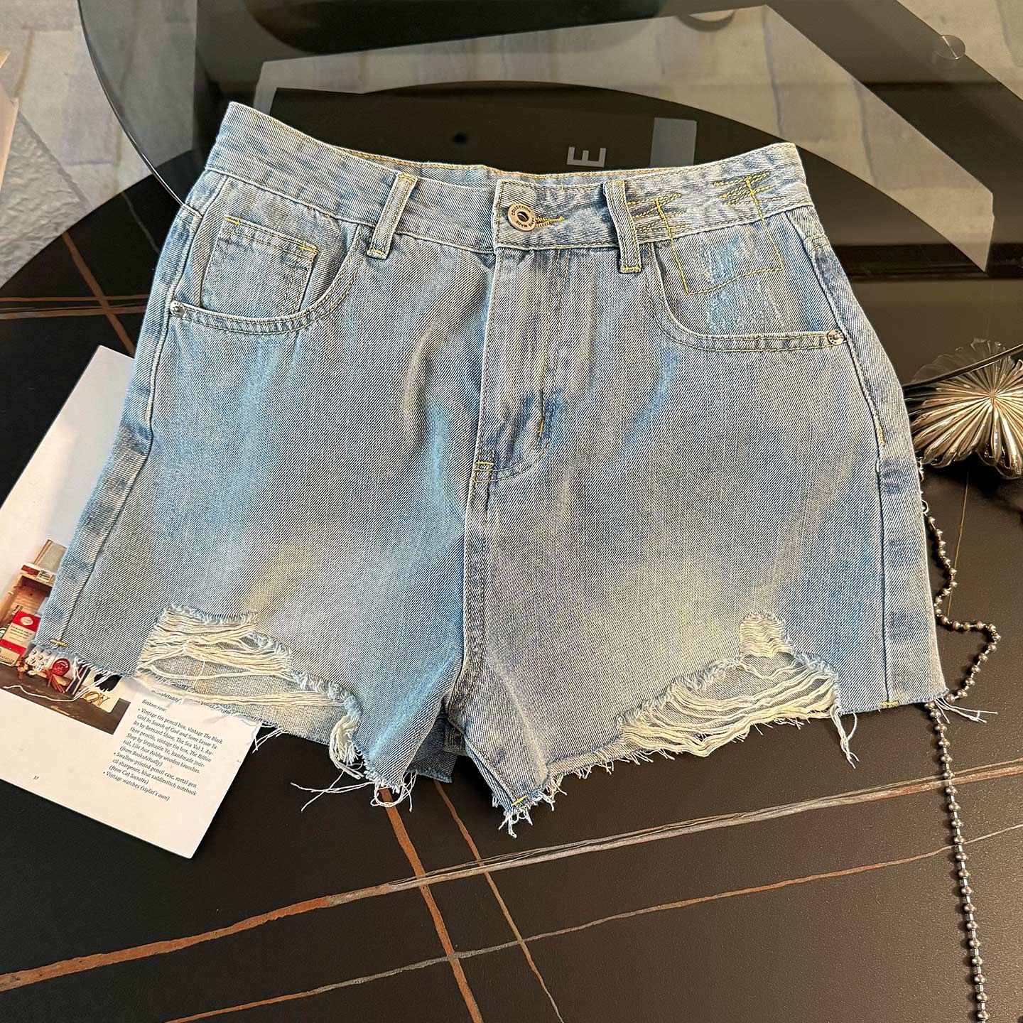 潮流休闲时尚运动套装女夏季新款圆领烫钻印花短袖牛仔短裤两件套,女装套装/套裙,2C310