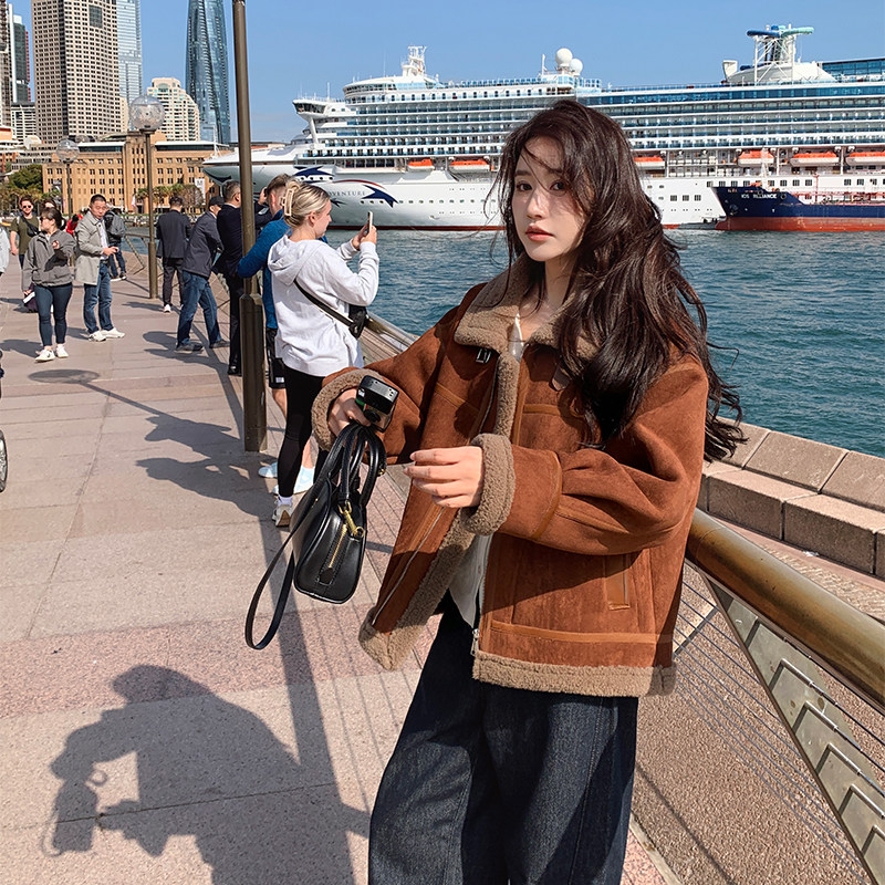 韩版时尚加厚皮毛一体棉衣外套女2025年冬季新款宽松显瘦保暖棉服图片