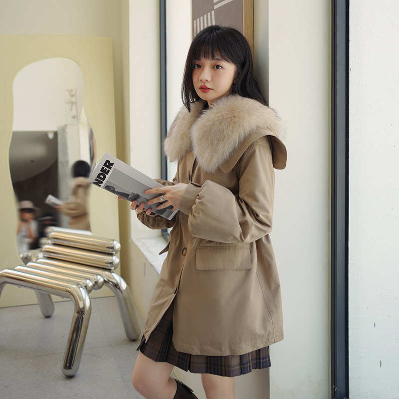卡其色海军领短款派克棉服女冬超火好看加厚工装羽绒棉衣棉袄外套图片