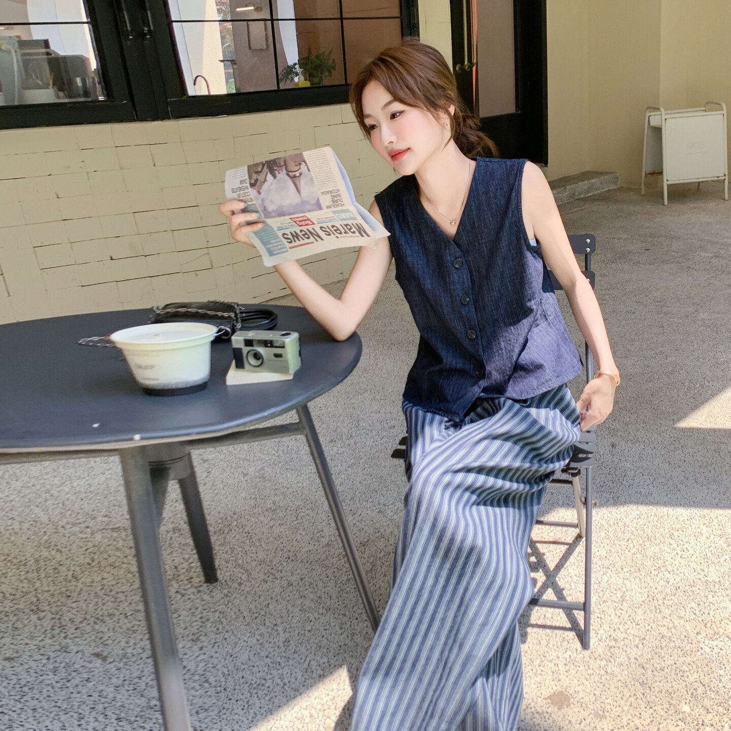 INS风轻熟风休闲复古时尚休闲风时尚套装印花夏季短袖牛仔直筒,女装套装/套裙,2C277