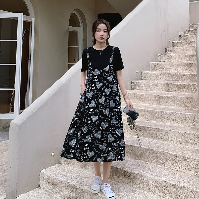 夏装新款爱心假两件连衣裙5831-P105K158,女装连衣裙,2B080