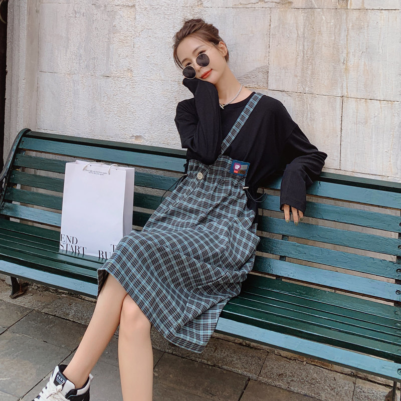 现货拼接格子连衣裙长袖S2136P115K168,女装连衣裙,2C073