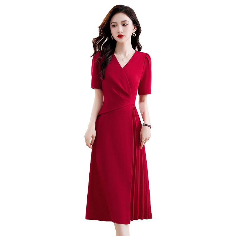 纯色连衣裙女夏季2025新款时尚高端精致气质收腰显瘦绝美仙女裙子，女装连衣裙，自然秀,女装连衣裙,自然秀