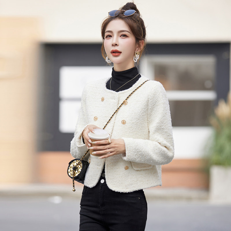 2025年秋冬季新款女时尚双排扣小香风毛呢外套,女装短外套,英标秀（1C119）