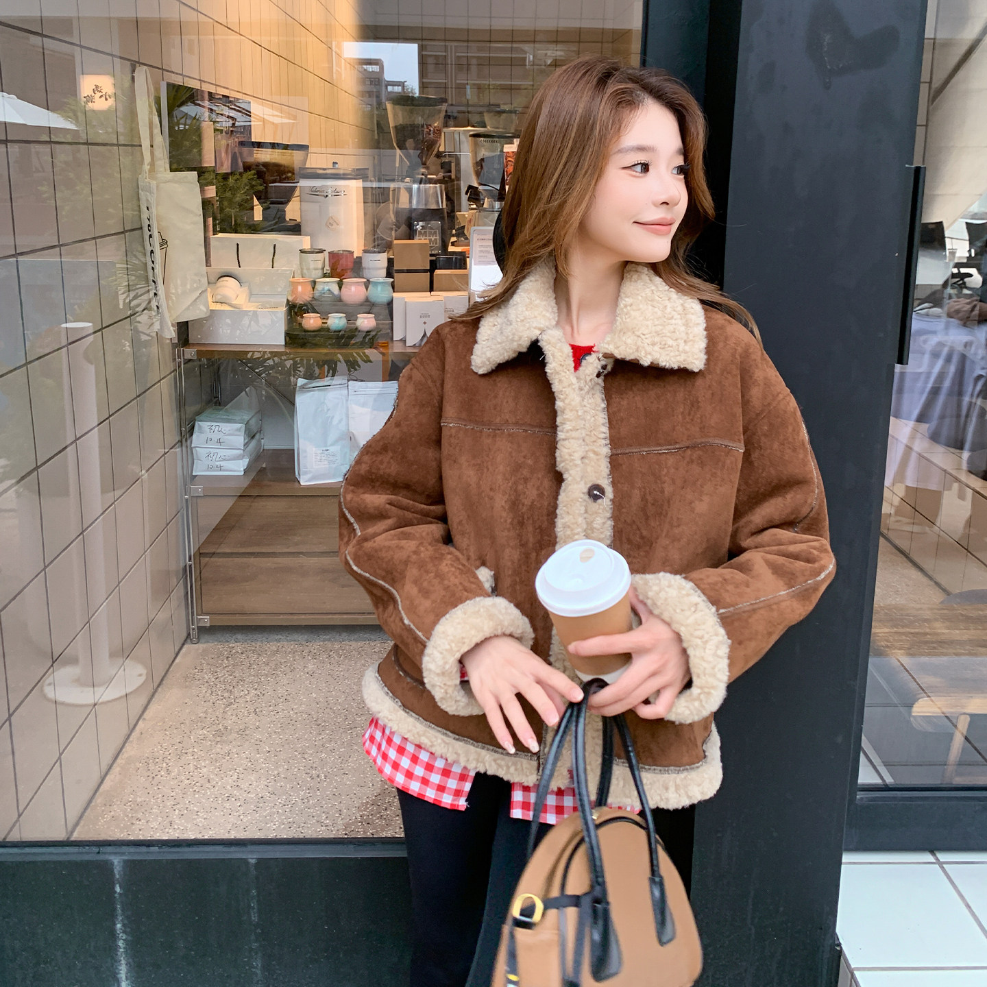 韩版减麂皮绒皮毛一体外套女2025冬季新款加厚保暖羊羔毛棉服棉袄,女装棉衣/棉服,2D036