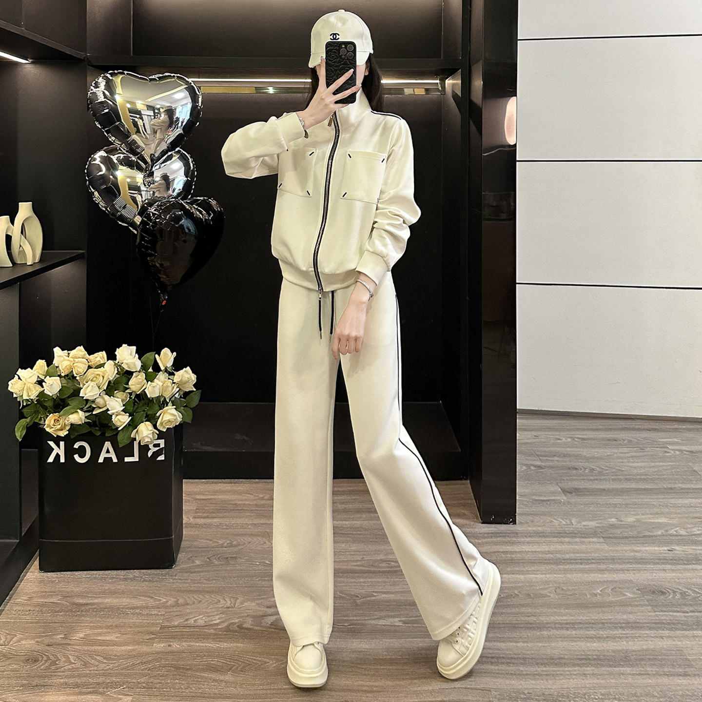 高级感纯色休闲运动套装女早秋新款洋气减龄立领卫衣阔腿裤两件套,女装套装/套裙,2C310