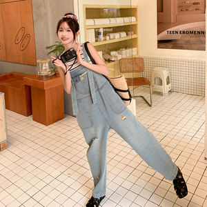 牛仔背带裤女2025年夏季新款宽松百搭直筒连体裤休闲显瘦牛仔裤潮图片