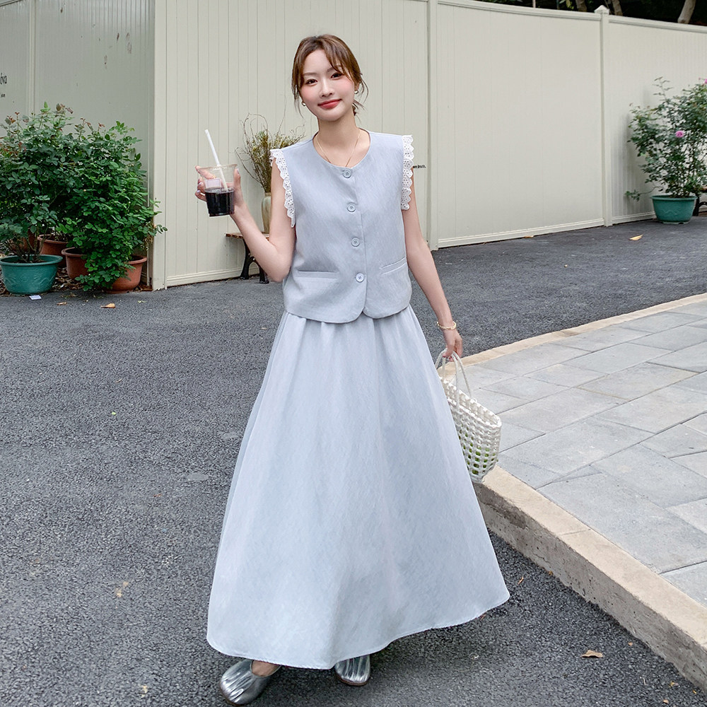 现货蕾丝边无袖马甲+半裙两件套2C259-7712-P145-K218,女装套装/套裙,2C259