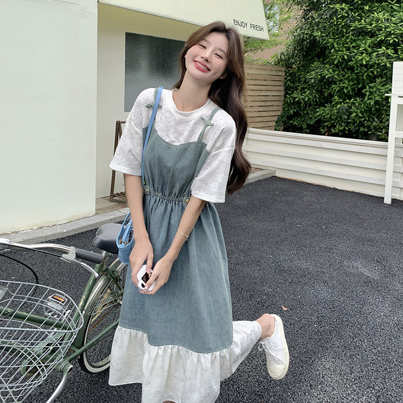 已出货2025夏季新款牛仔拼接鱼尾连衣裙2C098-839P135K198,女装连衣裙,2C098