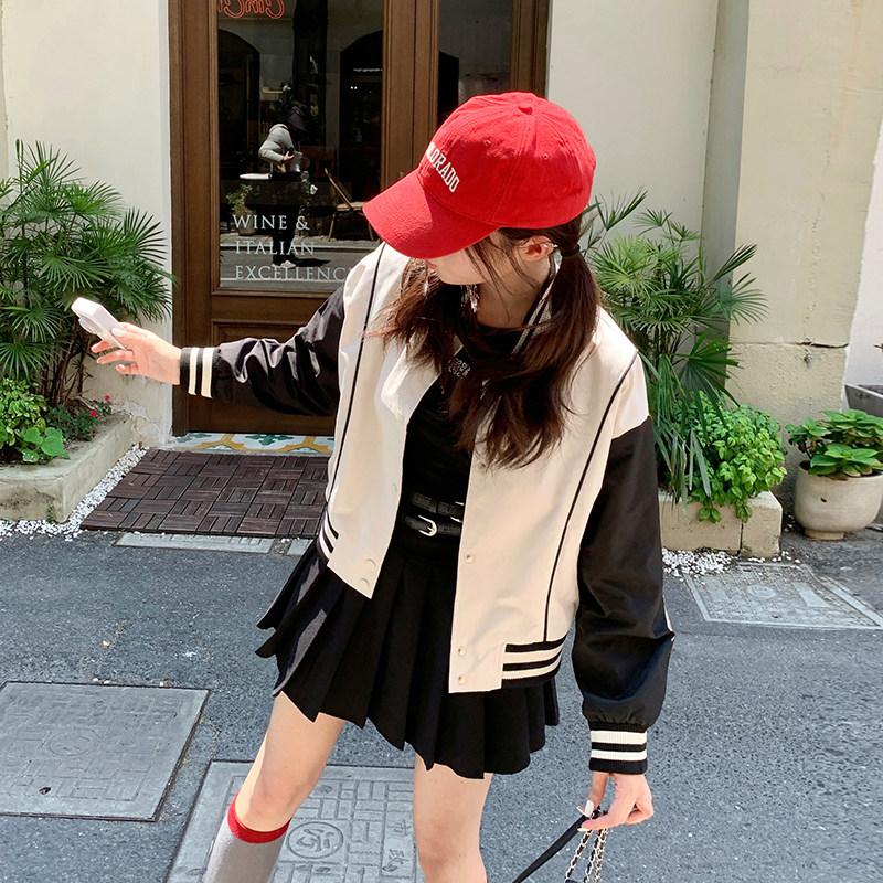 短款棒球服外套女春秋2025新款高级感设计小众宽松撞色夹克上衣潮,女装短外套,2C057