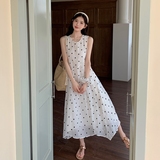 法式温柔风气质波点连衣裙女夏季新款高级感收腰显瘦无袖背心长裙，商品下架区，2C332