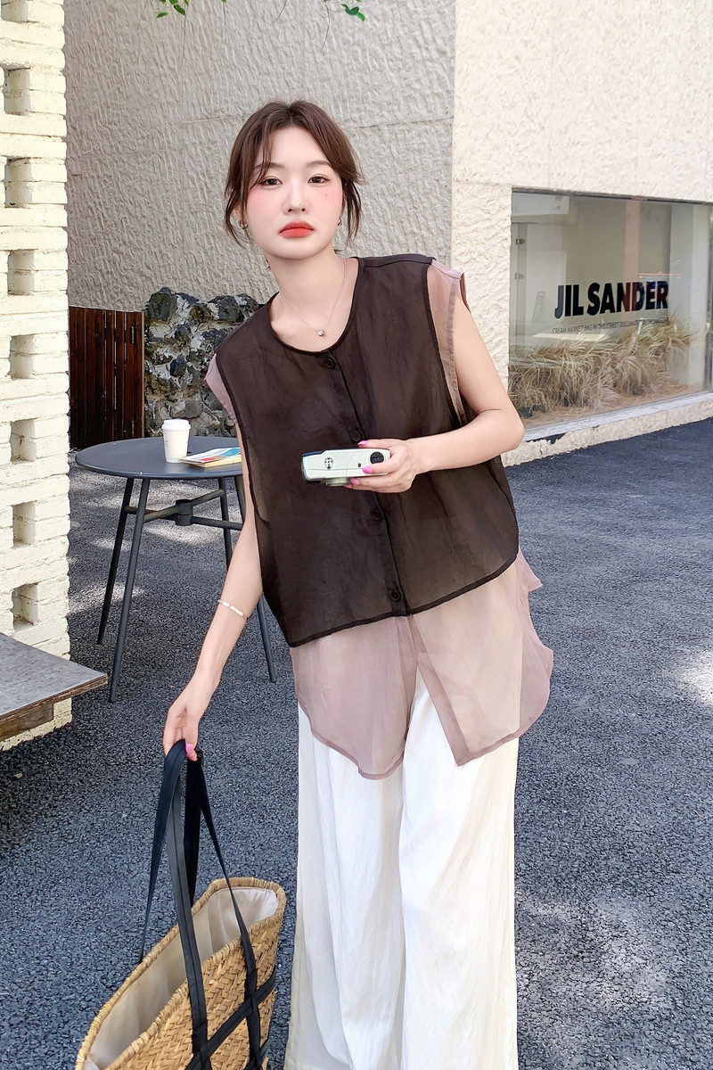 网纱拼接衬衫阔腿裤套装女夏2025新款轻熟小众巨好看两件套爆款,女装连衣裙,2D008