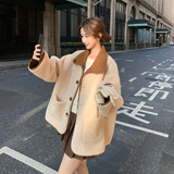 现货秋冬2025新款仿羊羔毛皮毛一体两面穿外套2596-P235控358，女装短外套，2D009