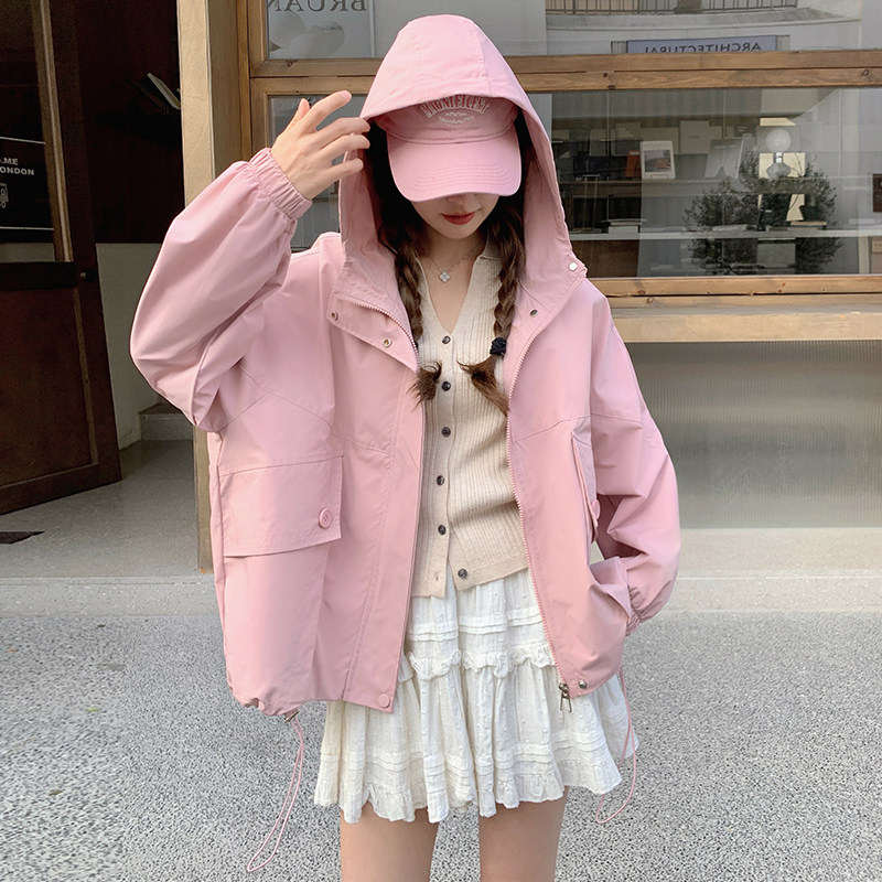 大口袋抽绳连帽风衣外套女2025年秋季新款小个子韩版工装冲锋衣潮图片