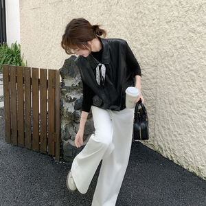 黑色减龄甜酷翻领皮衣马甲外套女2025新款秋季高级感淡人pu皮夹克图片