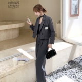 灰色气质学院风小西装外套阔腿裤套装两件套女早秋高级感女神范，女装套装/套裙，2C236