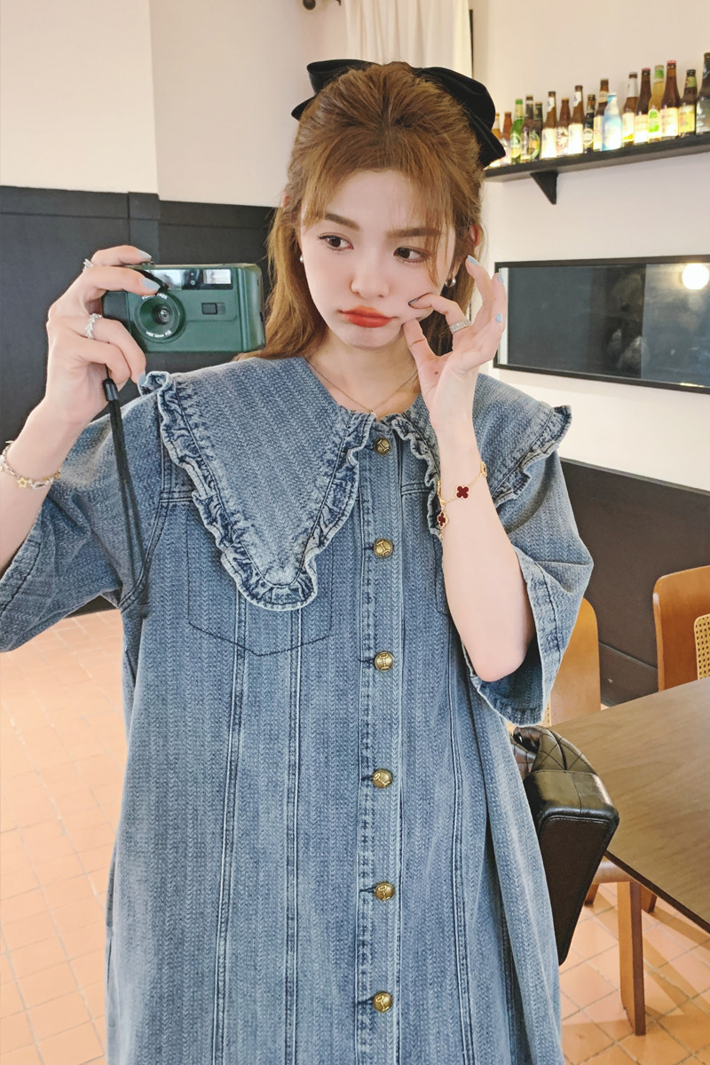 提花牛仔娃娃领连衣裙9611-P125K178,女装连衣裙,2C069