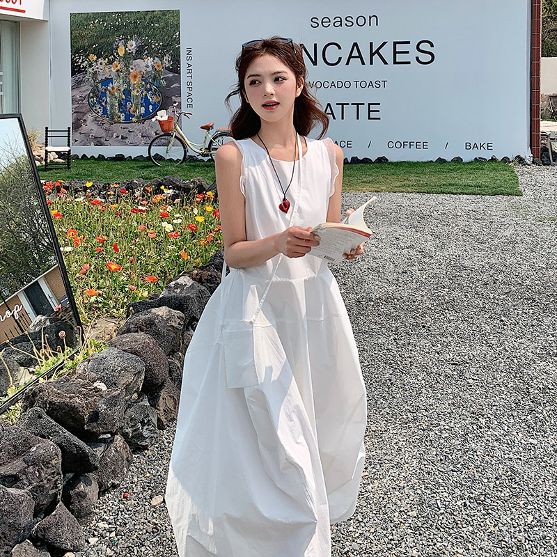 法式温柔风白色无袖背心连衣裙女2025夏季新款百搭宽松绝美A字裙,女装连衣裙,2C025