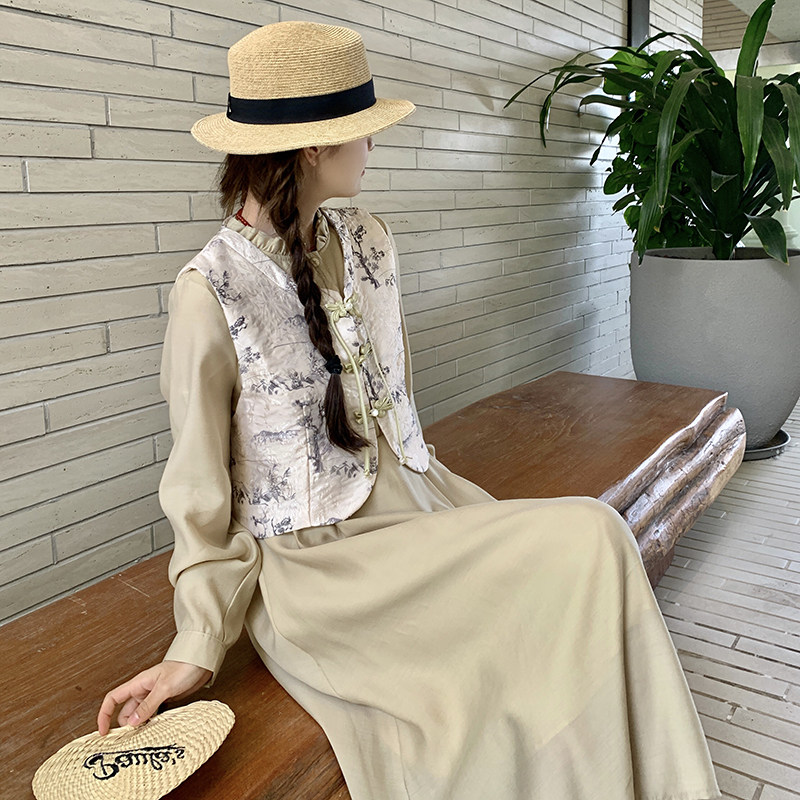 秋新中式风马甲+连衣裙连件套8286P160K228,女装连衣裙,2C060