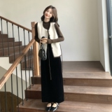 高级感小香风针织秋冬套装女马甲背心打底衫毛衣半身裙三件套装，女装套装/套裙，2C166