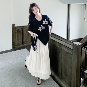 温柔风立体花朵流苏连衣裙女2025夏新款韩系气质减龄超仙t恤长裙图片