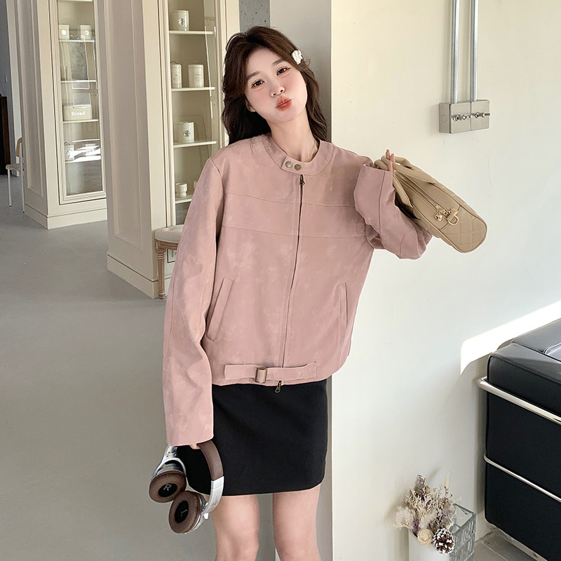 咖色复古机车皮衣外套女2025春季新款今年流行小个子宽松百搭夹克,女装皮衣,2C117