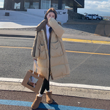 韩版中长款拼色连帽羽绒服女2025冬季新款加厚显瘦减龄白鸭绒外套，女装羽绒服，2C159