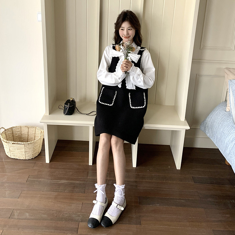 现货:春装新款黑色背带裙＋白衬衫两件套装裙2C135-6870P145K228,女装套装/套裙,2C135