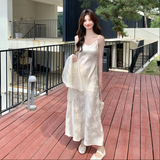 白色新中式国风刺绣吊带裙套装女夏新款名媛高级感立领上衣两件套，女装连衣裙，2C159