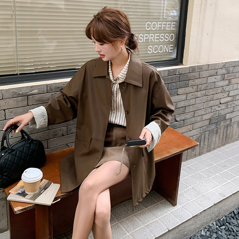 2024条纹美拉德系鹿绒底升级款中短款皮风衣P175,女装风衣,2C291