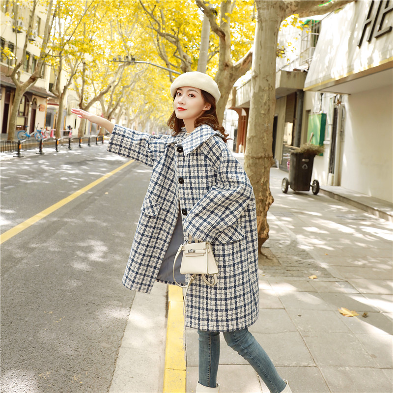 格子毛呢大衣三个色2010-P145K218,女装毛呢外套,2B080