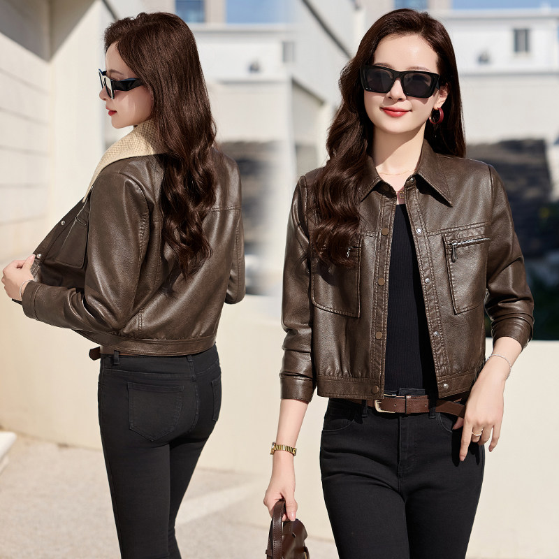 【现货】春装新品皮衣外套女时髦显瘦皮夹克2510-1C115-P120-K198,女装皮衣,吾爱衣