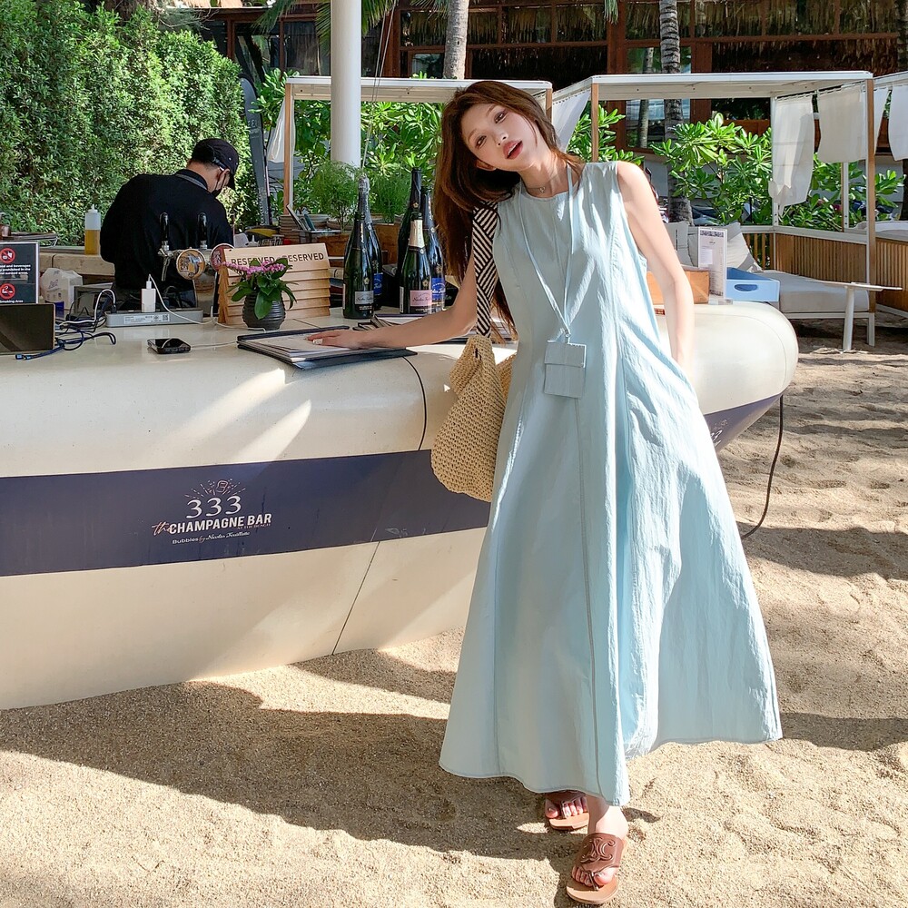 现货！2025夏装新款流行湖蓝色连衣裙2C109-8805-P130-K198,女装连衣裙,2C109