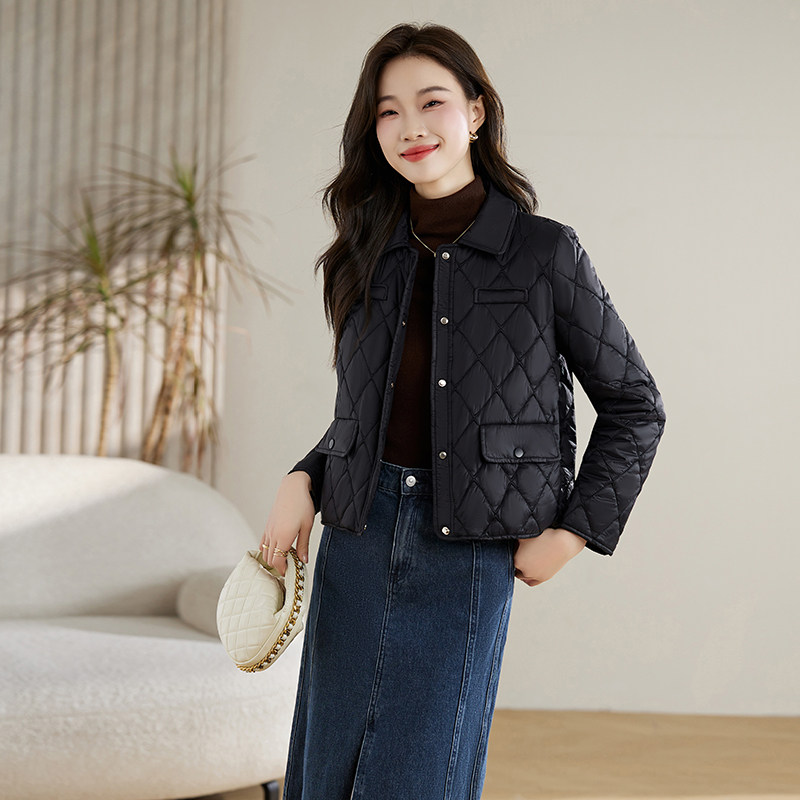 轻薄小香风棉服女短款2025新冬季款小个子时尚翻领薄款外套,女装棉衣/棉服,衣佳和