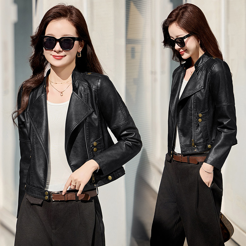 【现货】春装新品皮衣外套女复古时尚皮夹克2502-1C115-P125-K188,女装皮衣,吾爱衣