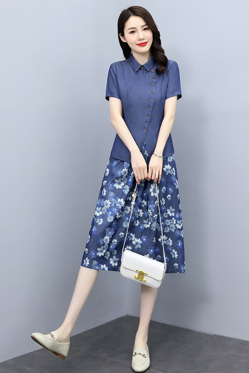 天丝牛仔裙套装女2025夏季新款高端遮肚子显瘦洋气减龄薄款两件套,女装套装/套裙,锦绣伊人