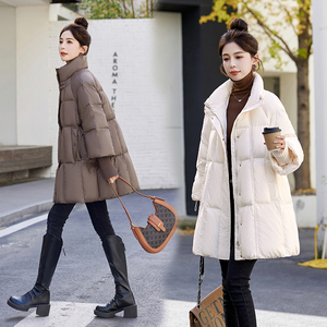 高端时尚中长款羽绒服女冬季2025新款90绒小个子加厚美拉德外套图片