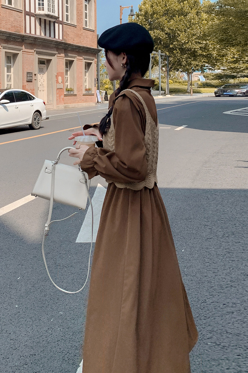 现货：春秋新款显瘦气质针织马甲两件套连衣裙2C135-2372P125K188,女装连衣裙,2C135